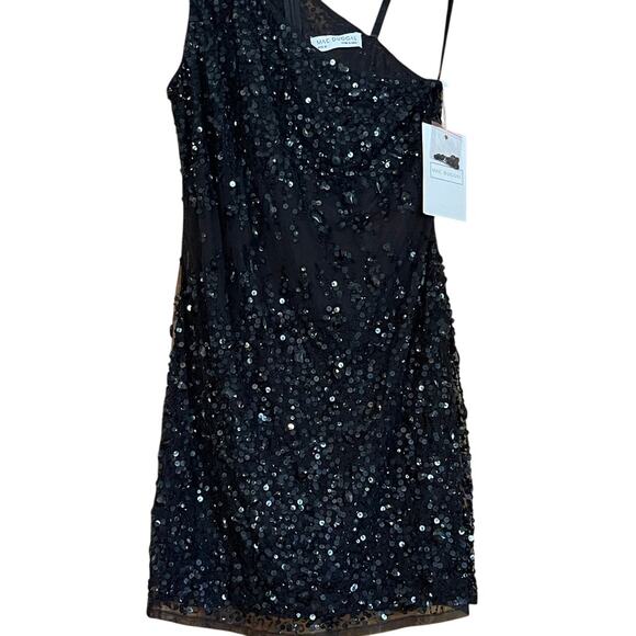 Mac Duggal Size 10 NWT 10977 Black One Shoulder Sheer Hand Sequined Mini Dress - Picture 6 of 9